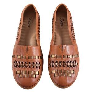 Trotters Rory Slip On Loafers Women Size 10N Brown Woven Leather Huarache Flats